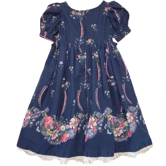 Vintage Handmade Daisy Kingdom Girls Dress Blue With Floral Border Sz 7, Easter - Picture 2 of 10
